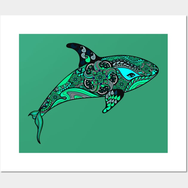 Green Orca Whale design Wall Art by Sailfaster Designs